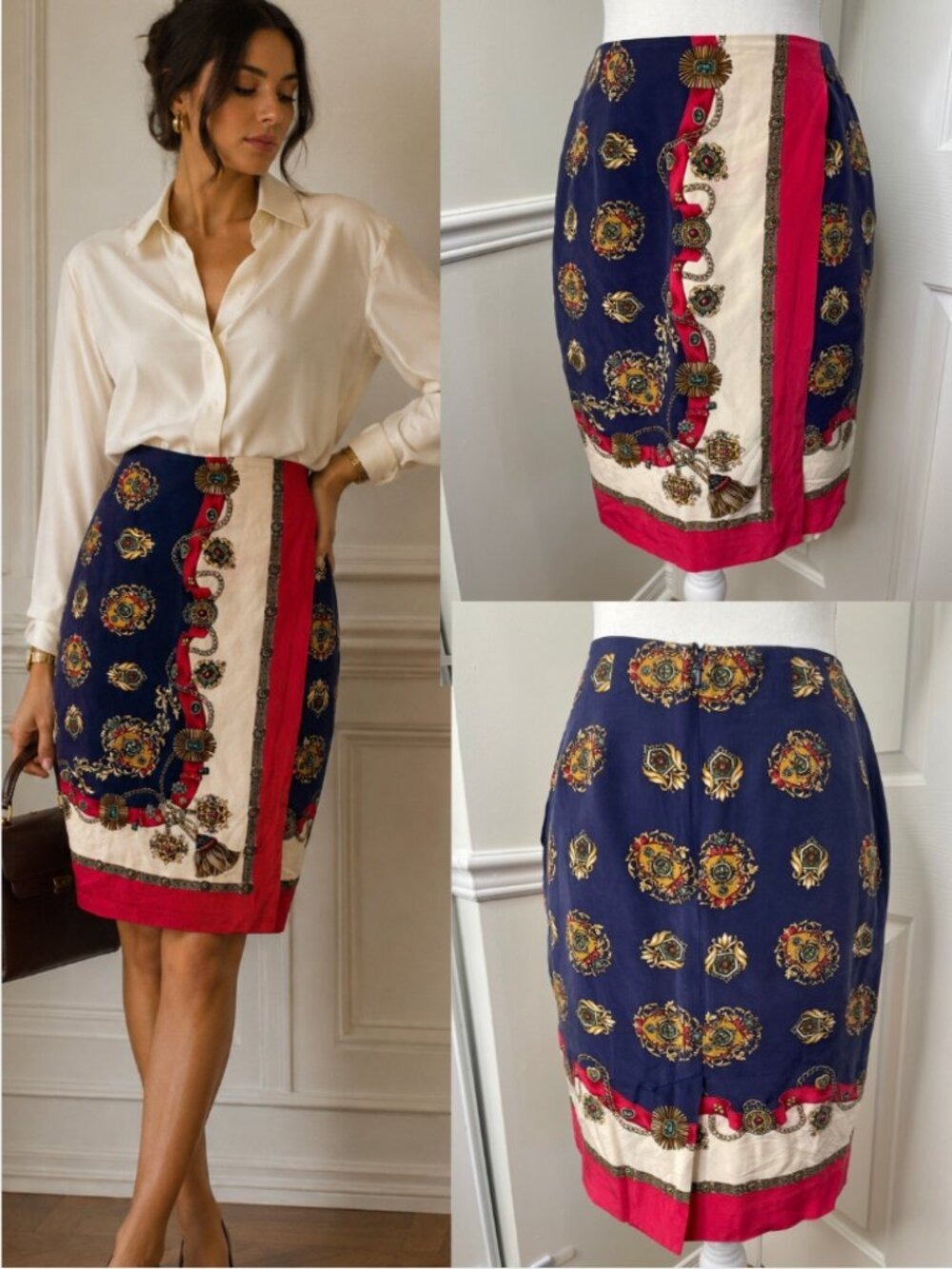 Vintage Barrie Pace Ltd Silk Baroque Scarf Wrap Pencil Skirt 4
